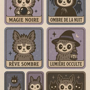 パック・デ・ステッカー Kawaii Sombre – Créatures Mystiques à Imprimer