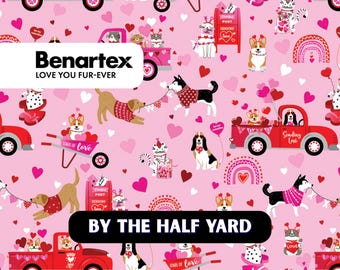 Valentine Dogs and Cats Cotton Quilting Fabric | Love You Fur-Ever