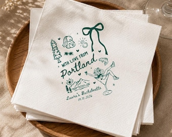 Personalized Portland Bachelorette Cocktail Napkins, Custom Girls Trip Party Napkins, Bride Tribe Bridal Shower Decor Favor