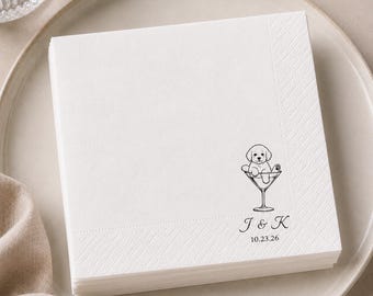 Personalised Pet Napkins for Wedding Events, Drink On Us, Custom Dog or Cat Illustration & Text – Cocktail Napkins , Wedding Decor