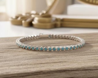 Turkos tennisarmband, turkosa smycken, ädelstensarmband, present till henne, guldarmband, silverarmband, turkos armband
