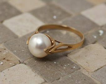14k Gold Freshwater Pearl Ring, Real Pearl Ring for Women, Dainty Adjustable Ring, Wedding Ring, Pearl Jewelry, Bridal Gift for Her