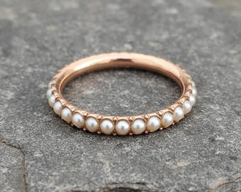 Natural Freshwater Pearl Eternity Band \ Gemstone Ring \ Channel Setting Ring \ Rings For Women \ Pearl Band \ Stackable Ring \ Gift For Her