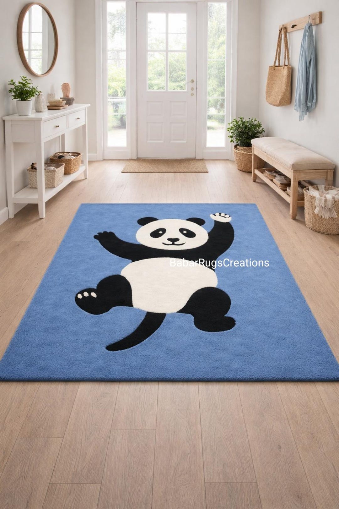 Real Panda Rug Hand Tufted Cute Panda Rug for Kids Room Blue Animal Nursery Decor - Etsy