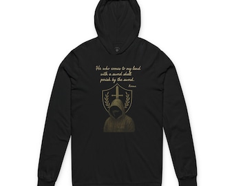 Inspirational Quote Hooded Tee, Unisex Long Sleeve Cotton Shirt