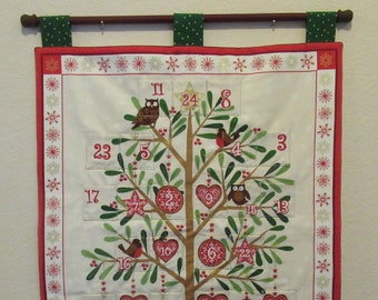 Christmas Advent Calendar #068, w/painted rod, ready to hang - Scandinavian Christmas Tree - OOP, limited qty