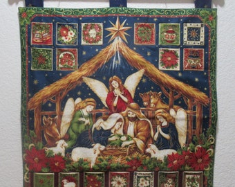 Christmas Advent Calendar #047, w/painted rod, ready to hang - Golden Nativity - OOP, limited quantity