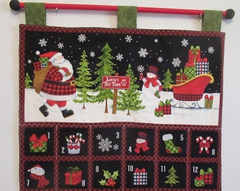 Christmas Advent Calendar #171, w/painted rod, ready to hang - Santa's Tree Farm