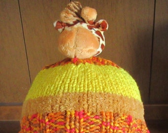 Childs Knitted Character Hat - Giraffe Hat- Toddler Knit Cap