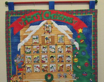 Christmas Advent Calendar #002, w/painted rod, ready to hang - Snow Kittens - OOP limited qty.