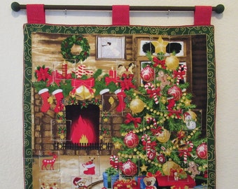 Christmas Advent Calendar #017,  w/painted rod, ready to hang - Old Fashioned Christmas - OOP limited qty.