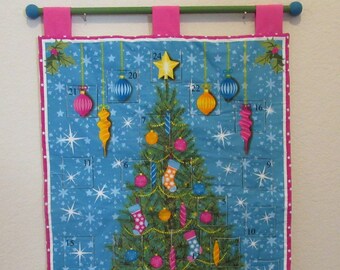 Christmas Advent Calendar #117, w/painted rod, ready to hang - Turquoise Majesty