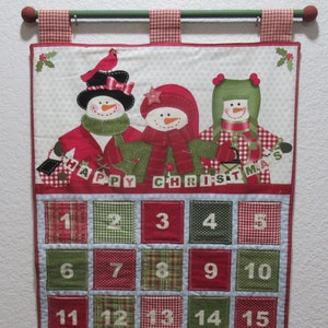 Christmas Advent Calendar 010, w/painted rod, ready to hang Happy Christmas Snowmen OOP, last one image 1