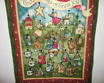 Custom Christmas Nativity Advent Calendar #032, w/painted rod, ready to hang - Good Tidings of Great Joy - OOP limited qty