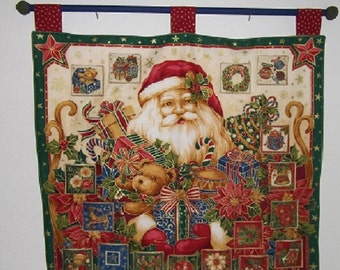 Christmas Advent Calendar #018, w/painted rod, ready to hang - Jolly Santa - OOP limited qty