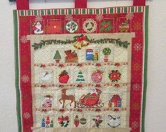 Christmas Advent Calendar #050, w/painted rod, ready to hang - Christmas Cupboard