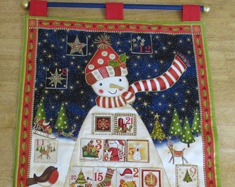 Christmas Advent Calendar #075, w/painted rod, ready to hang - Tall Decorated Snowman - OOP, limited qty