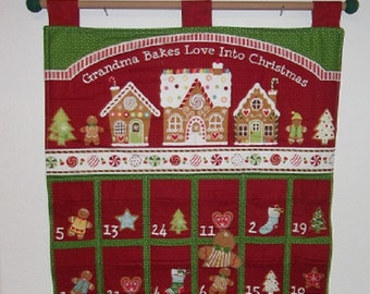 Christmas Advent Calendar #022, w/painted rod, ready to hang - Grandma's Love