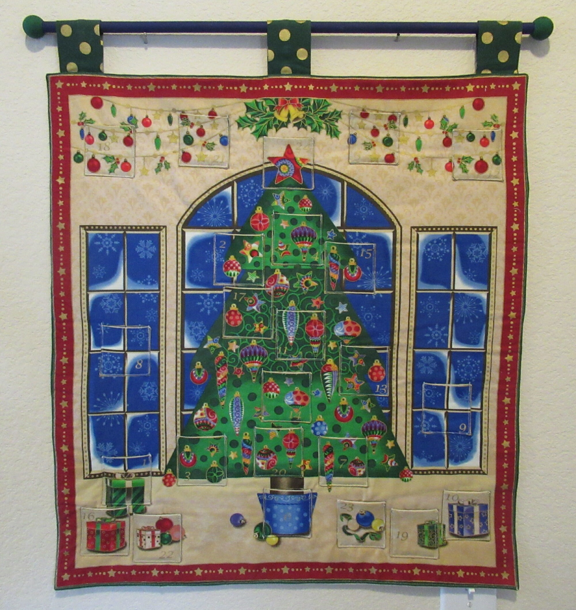 Christmas Advent Calendar #016, W/painted Rod, Ready to Hang
