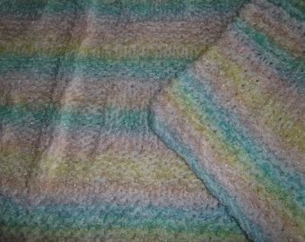Baby to Toddler Knitted Afghan Blanket - Pastel Rainbow