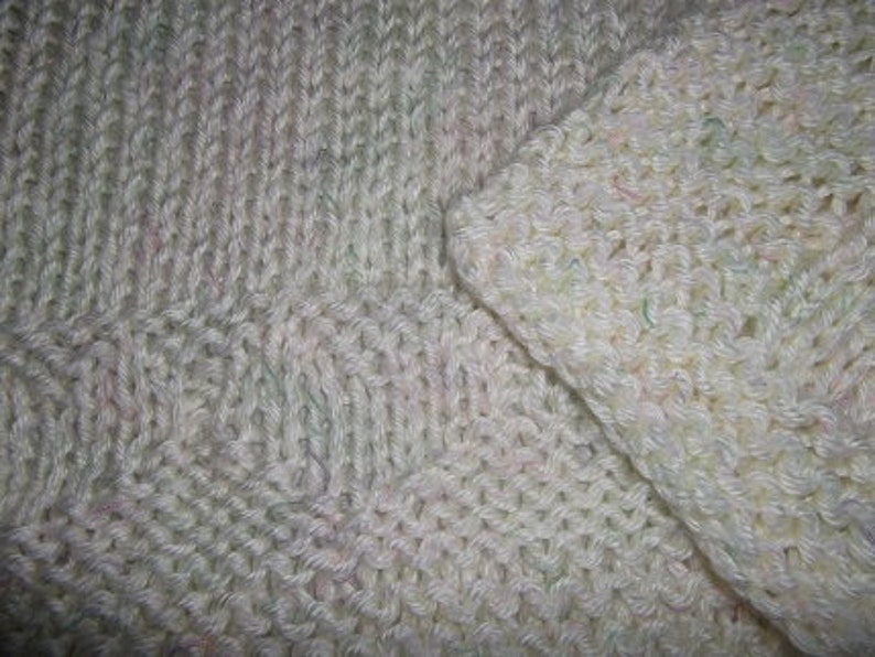 Hugs to Go Hearts Knitted Baby Afghan Blanket Pink/Green and White image 1