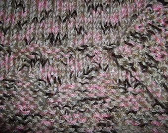 Hugs to Go Hearts knitted Baby Afghan Blanket - Brown and pink