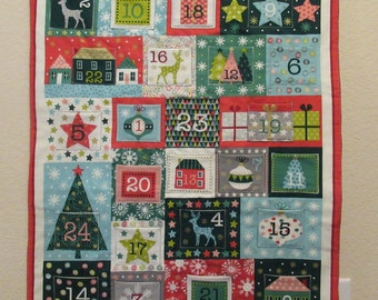 Christmas Advent Calendar #132, w/painted rod, ready to hang - Bright Symbols of Christmas