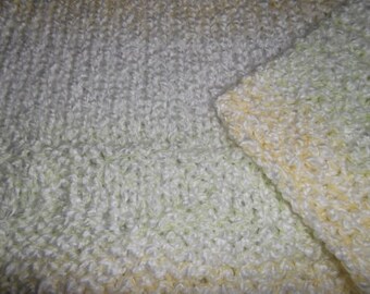 Hugs to Go Hearts Knitted Baby Afghan Blanket - white, yellow and green