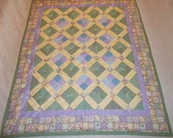 Baby Quilt - Cute Garden Print in 4 Square Patchwork