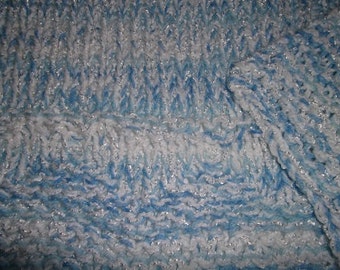 Hugs to Go Hearts Knitted Baby Afghan Blanket - Blue stripes