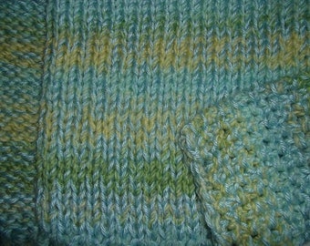 Hugs to Go Squares Knitted Baby Afghan Blanket - Blue, Green, Yellow