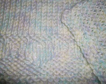 Hugs to Go Hearts Knitted Baby Afghan Blanket - Pastels with Yellow