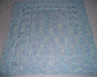 Hugs to Go Hearts Knitted Baby Afghan Blanket - Blue