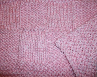 Hugs to Go Checkerboard Knitted Baby Afghan Blanket - Pink and White