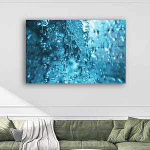 Blue Water Splash Wall Art – Refreshing Minimalist Wall Panel on Tempered Glass | Blue Water Wall Decor | Modern Aqua for Blue Decor