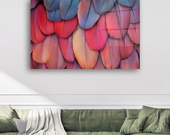 Boho Feather Wall Art on Tempered Glass – Colorful Bird Feather Wall Decor | Bohemian Wall Hanging | Modern Wall Decor