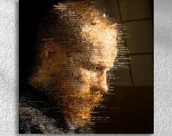 Code Portrait Wall Art Digital Programmer Face Artwork on Tempered Glass | Abstract Tech Face Print for Hacker Decor | Matrix Code Portrait