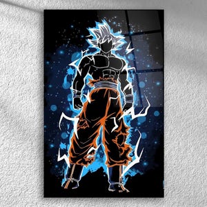 Ultra Instinct Goku Wall Art - Dragon Ball Anime Poster Print on Tempered Glass | Anime Gift Idea | Anime Glass Panel for Wall Decor