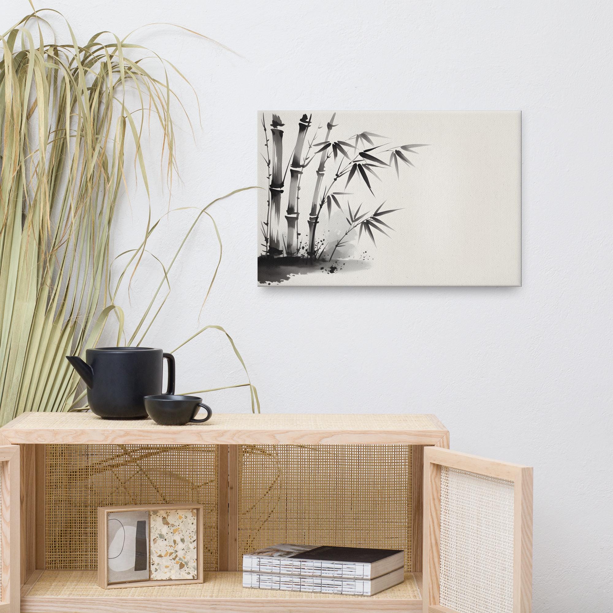 Minimalist Bamboo Wall Art – Zen Ink Wash Canvas Print, Japanese Sumi-e ...