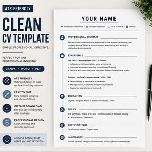 Modern ATS Resume Template Bundle | Professional CV | Word + Canva + PDF | Cover Letter | Job Tracker | Tech & Graduate | Instant Download