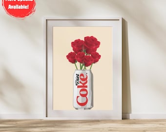 Diet Coke Rose Pop Art Print: Retro Kitchen Decor (Digital Download)