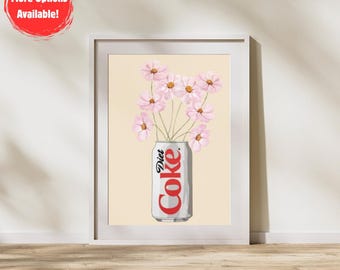 Diet Coke Pink Flower Pop Art Print: Retro Kitchen Decor (Digital Download)
