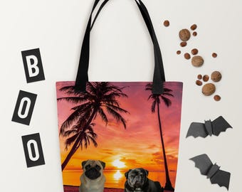 Möpse auf Sunset Beach Einkaufstasche