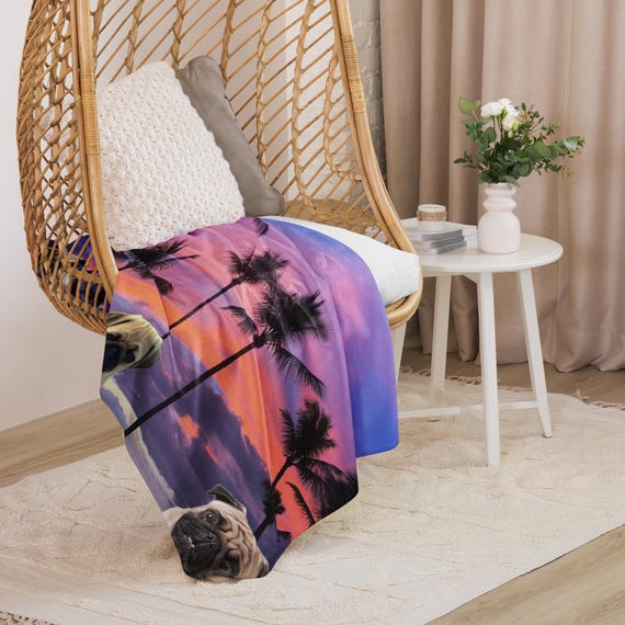 Pug Purple Sunset Sherpa blanket