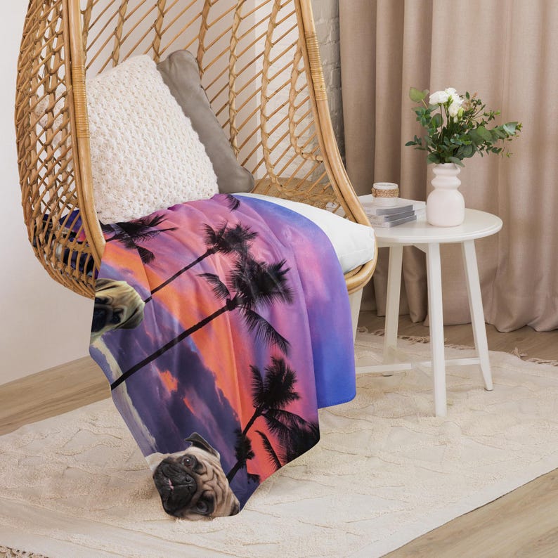 Pug Purple Sunset Sherpa blanket
