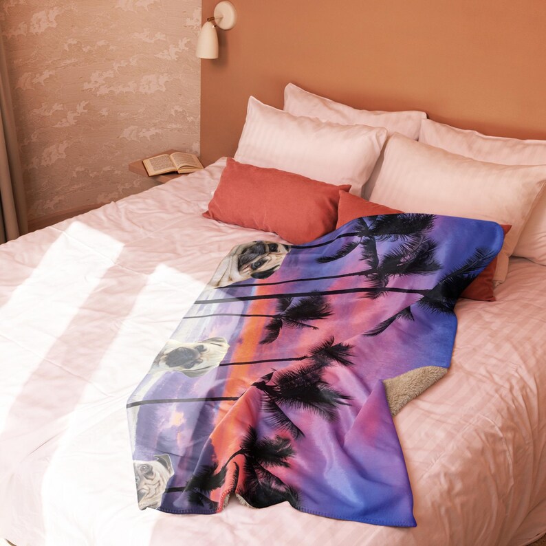 Pug Purple Sunset Sherpa blanket