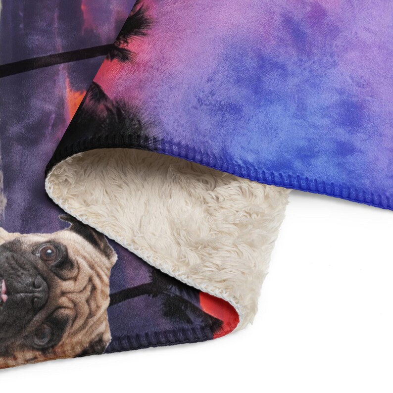 Pug Purple Sunset Sherpa blanket
