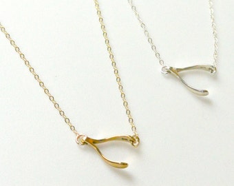 Sideways Wishbone Necklace, Layering Necklace, Wishbone Charm Jewelry, Silver Or Gold, BFF Necklace, Lucky Necklace, Christmas Gift Idea