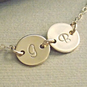 Personalized Two Disc Bracelet, Tiny Initial Disc Gold Filled Bracelet,  Mother Sister Children Best Friends Bracelet, Family Jewelry