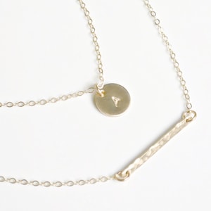 Personalized Initial Necklace, Gold Double Strand Necklace, Silver or Gold Bar Necklace, Initial Layered Necklace, Gift For Her, Bridesmaid